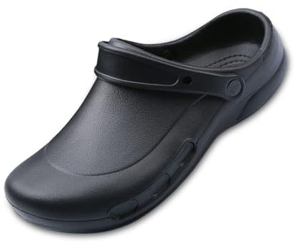CLYCTIP Herren Damen küchenschuhe rutschfest Arbeitsschuhe küche Clogs (Schwarz, Adult, Men, Numeric_42, Numeric_Range, eu_Footwear_Size_System, Numeric_43, medium)