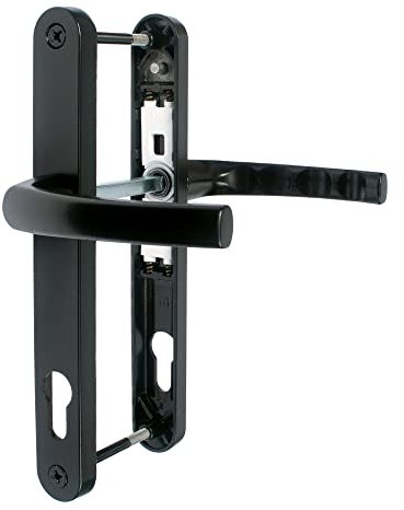 JCP uPVC Door Handle Pair, 211mm Screw Centres, 92 mm PZ Sprung Set, 240mm X 30mm Backplate, Black
