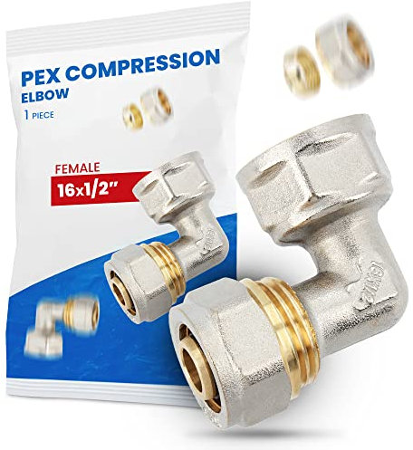 Raccord Coudé PEX-AL-PEX Visser Compression Tube Composite en Aluminium Système de Chauffage Sanitaire 16 x 1/2'' FF Laiton 90° Connecteur Angulaire