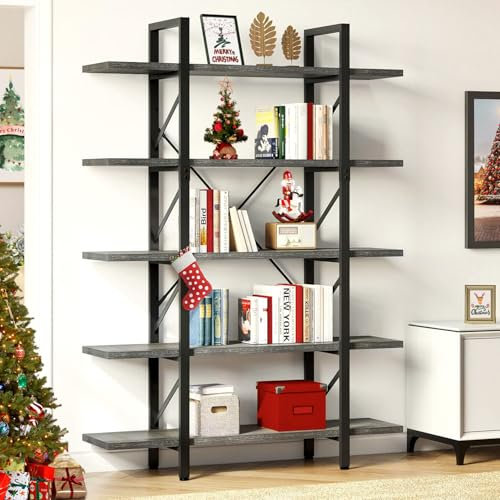 YITAHOME 5-stöckiges Bücherregal, Industrielles Graues Bücherregal, Bücherregal Dekorative Aufbewahrungsregale im Schlafzimmer/Wohnzimmer/Heimbüro