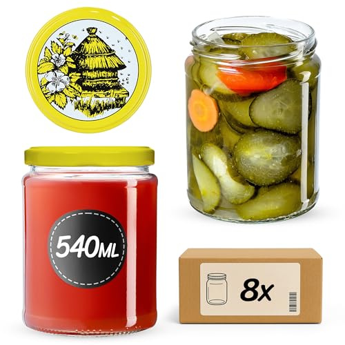 KADAX 8er Set Einmachgläser 540ml TO82, Sturzgläser Mason Jar mit Schraubdeckel, Luftdichte Twist-off Gläser, Meal Prep, Overnight Oats, Sauerteig