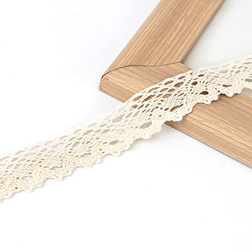 Vintage Spitzenband Borte aus Baumwolle Dekoband Zierband Spitzenstoff Spitzenborte Häkel-Borte für Nähen Handwerk Weihnachtsdekoration Hochzeit Vorhang Deko Scrapbooking Geschenkbox Beige 3cmx10m