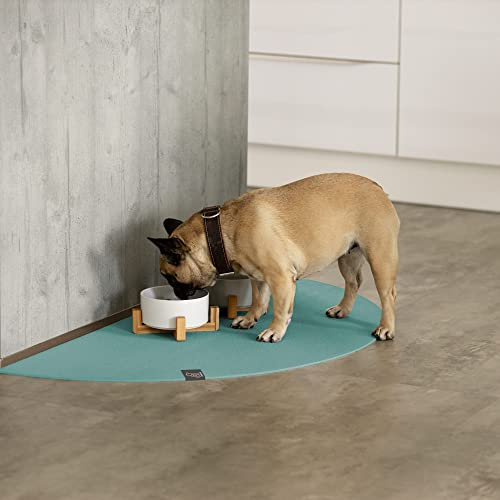 SanoZoo® Napfunterlage - Öko-TEX - Made in Germany - rutschfeste Futtermatte für Hunde & Katzen Halbrund 30x60cm Petrol, wasserfest