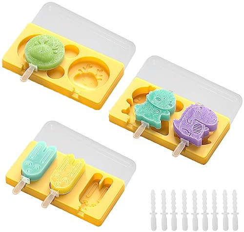 BSITSSS 3PCS Moldes Helados, Silicona Molde Helado Moldes para Helados Reutilizable, Molde Helados Bebe Silicona con Tapa Antiderrame, Poleras Helado para Niños, Adultos, Postre, Bricolaje