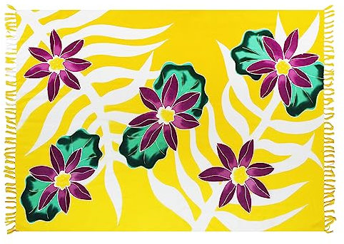 SAIVONA Pareo Sarong Strandtuch Damen-Wickelrock Strand-Handtuch Wickeltuch oder Handtuchkleid und Wickelkleid Damen-Handarbeit aus Fair Trade Herstellung Batik Flowers Bali Style