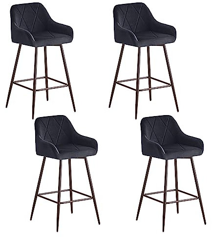 JaHECOME Ensemble de 4 tabourets de Bar en Velours, Housse Chaise de Bar avec accoudoirs, Tabouret de comptoir rembourré, Chaises bistrot extérieur, Cuisine Salle à Manger(4, Noir)