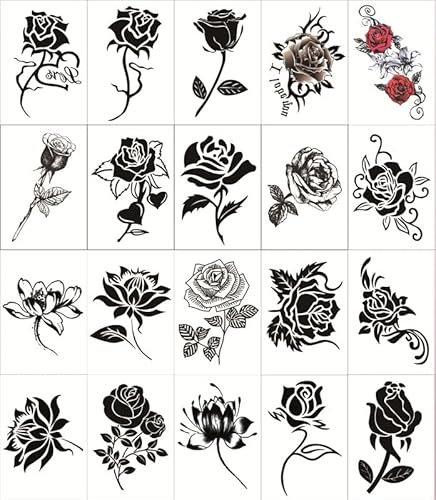 2 sets Tatouage Ephemere Étanche Femelle Noir Rose Petit Motif Tatouage Temporaire Couverture Cicatrice Clavicule Bras Simulation Autocollant