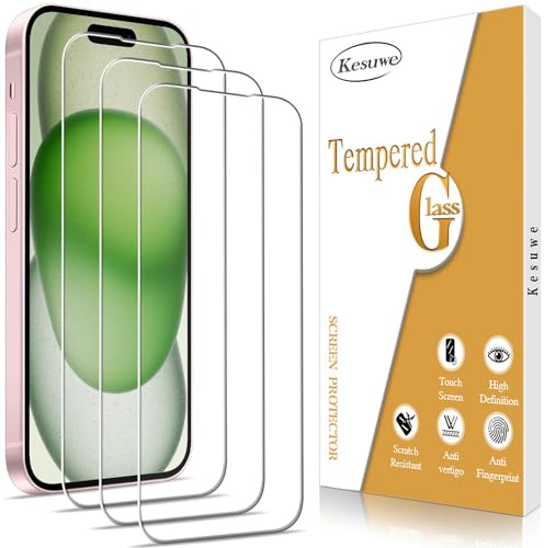 Kesuwe 3 Pack Screen Protector for iPhone 15 Plus 6.7-Inch Tempered Glass | Anti-Scratch, Anti-Shatter, 9H Hardness, Bubble Free, HD Clear, Easy Installation, Case Friendly, Ultra Resistant