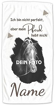 GRAZDesign Personalisiertes Handtuch Pferd mit Namen & Eigenes Foto | Badetuch, Badehandtuch Kinder 140x70cm | Duschtuch Strandtuch Pferde Mädchen Fotogeschenke
