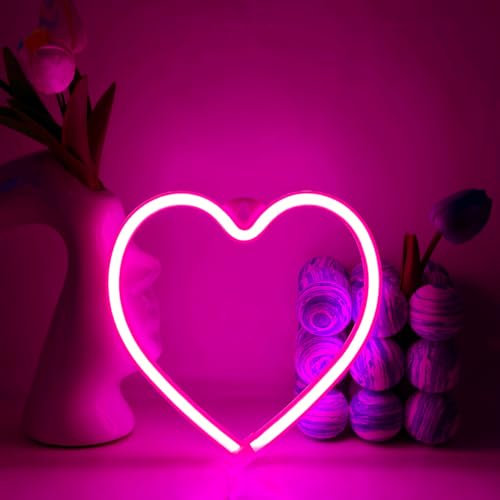 YUEYYNS Neon Herz Pink Heart Neon Light Neonlicht Zeichen, USB/Batteriebetrieben Rosa Neon Leuchtreklame Zimmer Room Dekor für Valentinstag Hochzeit Neujahr Party Jubiläum