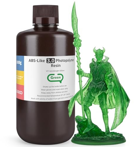 ELEGOO 405nm ABS-Like Resin 3.0, UV-Curing 3D Resin with High Precision, Non-Brittle, Improved Strength and Toughness for LCD/DLP 3D Printers Photopolymer Resin Clear Green 1000g
