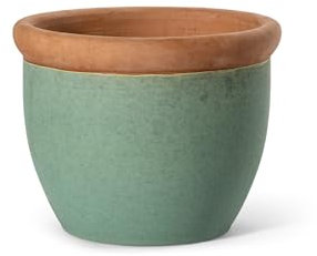 Teramico Pflanzgefäß Übertopf Blumentopf glasiert Steinzeug Eiertopf rund bauchig absolut frostfest - Gartendekoration (Jade, 32cm)