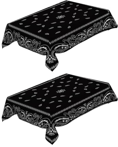 2 Stück Tischtuch Paisley-Muster 120x160 cm Wasserdicht Tischdecken, Rechteckige Tischdecke Party Deko Tischdecke Abendessen Tischdekoration Pflegeleicht Waschbar - Schwarz