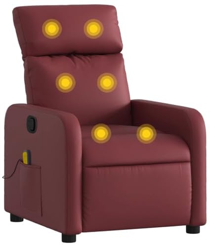 vidaXL Massagesessel, Sessel Verstellbare Rückenlehne Fußteil, Fernsehsessel Relaxsessel mit Liegefunktion, Liegesessel Polstersessel Ruhesessel, Weinrot Kunstleder