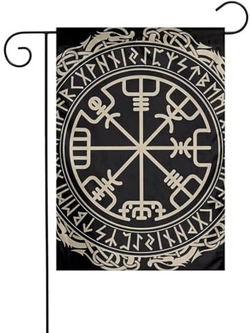 Gartenflagge, magisches Design, nordische Runen, Kompass, dekorative Flaggen, hauptsächlich für Terrassen, Gärten, Blumentöpfe, Terrasse, Balkon, 30,5 x 45,7 cm