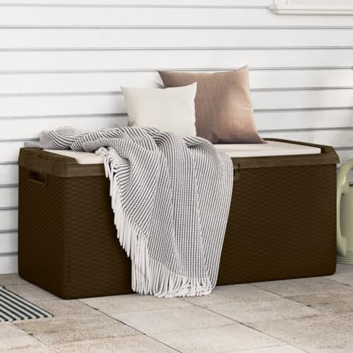 AJJHUUKI Home Outdoor OthersGarden Aufbewahrungsbox mit Sitzkissen braun 350 l PP