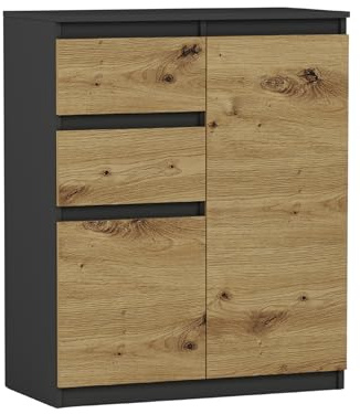 Framire Highboard Anthrazit/Artisan Eiche 80x40x98 cm – kompakte Kommode mit Schränken & Schubladen, Sideboard für Wohnzimmer, Esszimmer & Schlafzimmer, Modern S-2