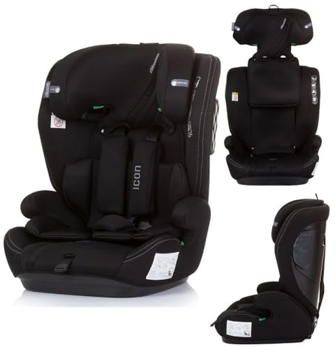 Chipolino Kindersitz Icon i-Size (76-150cm) Gruppe 1/2/3, Kopfstütze verstellbar, Farbe:schwarz