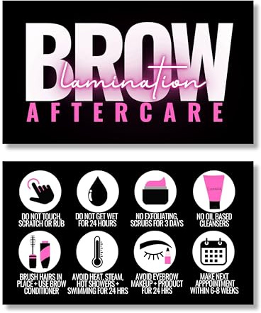 Cute Modern Brow Lamination After Care Cards/Pack of 55 business card size brow lamination aftercare cards perfect after appointment reminder (Hot Pink)