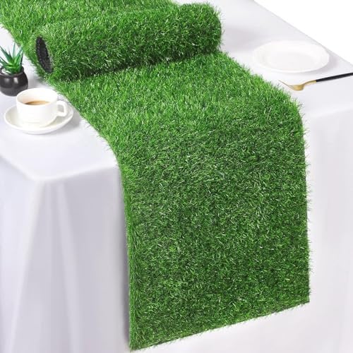 Artificial Grass Table Runners 14 x 48 Inch Green Grass Tabletop Synthetic Grass Carpet Rug Table Decorations for Spring Summer, Wedding, Birthday Party Decor