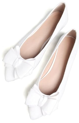 SAILING LU Bow-Knot Ballet Flats for Women Pointed Toe Crystals Wedding Shoes Comfort Light Weight Loafers, 241-white, 6 UK