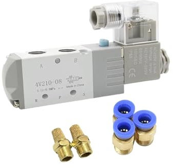Électrovanne électrique pneumatique 4V210-08, 5 voies, 2 positions, contrôle de l'air et du gaz, vanne magnétique 12V 24V 220V, raccords de tuyau de 4mm à 12mm, 1 pièces(PC 10mm Fittings,AC220)