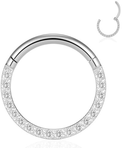 HENYQANN Silber Septum Daith Conch Helix Piercing Ring - Knorpel Ohrring Lippen Würfel Zirkon 16G 8mm