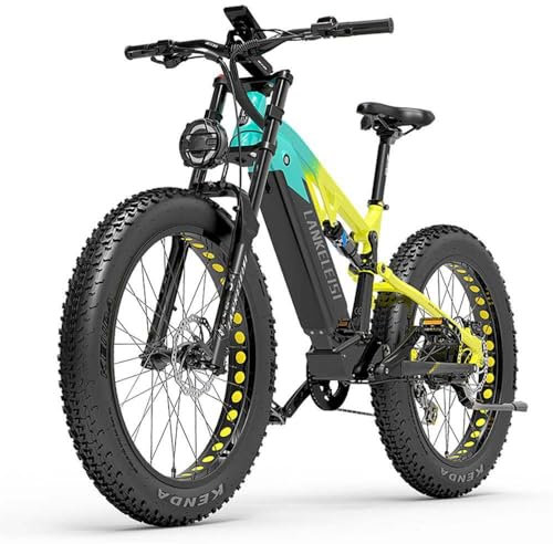 LANKELEISI RV800 Plus E-Bike Mountainbike 26 Zoll für Herren und Damen, Vollfederung E-MTB Fatbike mit 48V 20Ah Wechselakku, Reichweite bis zu 150KM
