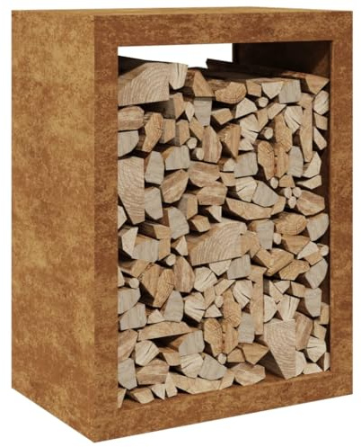 Gecheer Brennholzregal außen Kaminholzregal Metall Feuerholzregal Kaminholzunterstand Kaminholzständer Kaminholzkorb Holzlager Holzstapelhilfe für Garten Terrasse,60x40x80 cm Cortenstahl