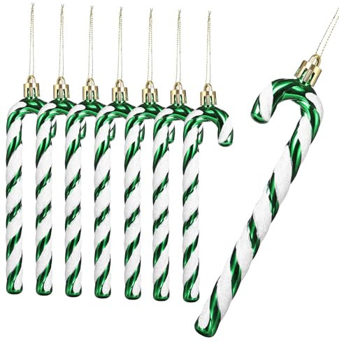 GWHOLE 12 Stück Zuckerstangen Weihnachten 14 cm Glitzernd Weihnachtsdeko Zucker Stange Deko Weihnachtsbaumschmuck Weihnachtsbaum Anhänger, Grün