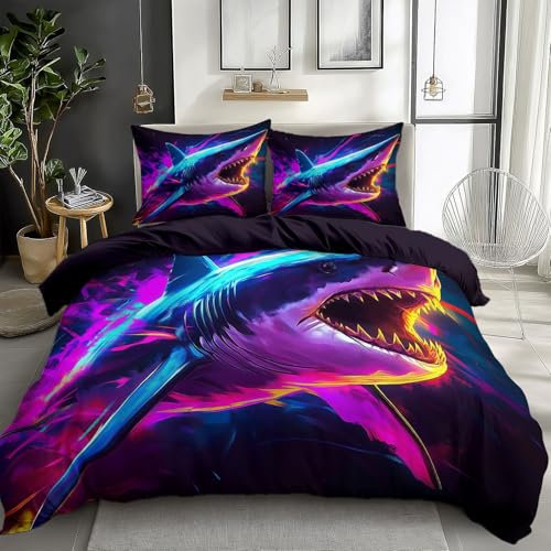 CozyRest Bettbezug Set mit 2 Kissenbezug Bettwäsche Set für Jungen Mädchen Teenager, Wütender Hai Bettbezug 135 x 200 cm 3-teiliges Set Anti-Pilling Farbecht, Hypoallergen