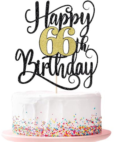 Ruscalin happy 66th birthday cake topper,66 birthday party cake decorations | Black and gold glitter