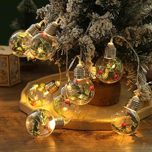 Generico Stringa di lampadine natalizie a batteria, luci vintage per albero di Natale con graziosi ornamenti, stringa di globo da 1,2 m Lucine natalizie, per la decorazione natalizia della mensola