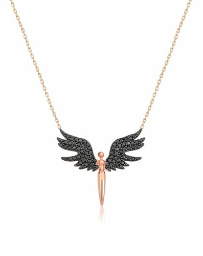 Einzelstück® Collar de ángel de plata de ley 925, oro rosa de 14 quilates, cadena de plata con colgante de ángel de la guarda, joya auténtica, regalo para bautizo, mujer, madre, 45cm1, Zirconia