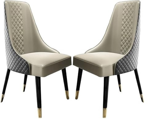 Esszimmerstuhl Esszimmerstühle Esszimmerstuhl Mid-Century Esszimmerstühle 2er-Set Esszimmerstuhl aus PU-Leder mit Beinen aus Massivholz, Rautenmuster für Wohnzimmer Schlafzimmer Empfang Lounge-E-