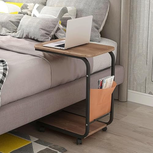 GUHPZA Überbetttisch C Beistelltisch, Mit Aufbewahrungstasche Und Rollen, Verschiebbarer Couchtisch, Tv-Tabletttisch, Tragbarer Laptoptisch Für Wohnzimmer, Schlafzimmer,Grau-Einheitsgröße