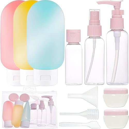 11 PCS Travel Containers Kits Travel Accessories Leakproof Squeezable Travel Bottles Refillable Containers Kit with Bags for Cosmetic Shampoo Lotion Liquids