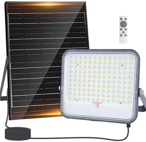 Aigostar Projecteur Solaire LED d’extérieur avec Grande Panneau Solaire,Dimmable 3000/4000/6500K,16000mAH,Batterie de Grande Capacité,IP66,Lampe Solaire avec Télécommande pour Jardin,Porte,2M Câble