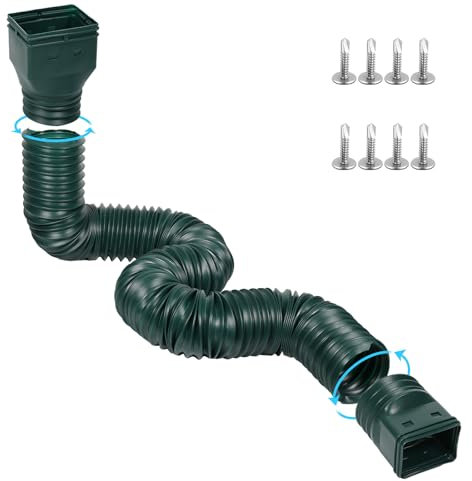 plusgutter 11.5ft Long Gutter Downspout Extensions Flexible, Drain Downspout Extender, Down Spout Drain Extender, Gutter Connector Rainwater Drainage, Extendable from 2.6ft to 11.5ft(Green)