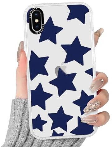 Yirlbey Transparente Funda para iPhone X/iPhone XS 5,8, Aesthetic Estrella Motive Star Dibujos Carcasa para Mujer, Silicona Parte Trasera de PC Case Bumper Antigolpes para iPhone XS Cover,Lindo