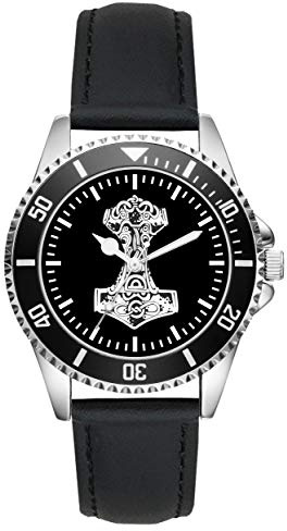 KIESENBERG Herrenuhr Thors Hammer Glaube Mjölnir Wikinger Geschenk Artikel Idee Fan Analog Quartz Uhr Lederarmband L-1235