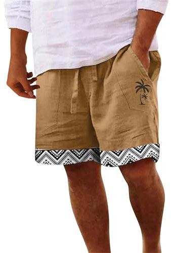 Generisch Wassersport Kurze Hose Herren Sommer 3D-Kokosnuss gedruckt Badeshorts Boardshorts mit Kordelzug Modische Strandhose Einfarbige Badepants Weites Bein Herrenshorts Atmungsaktive Surfenhose