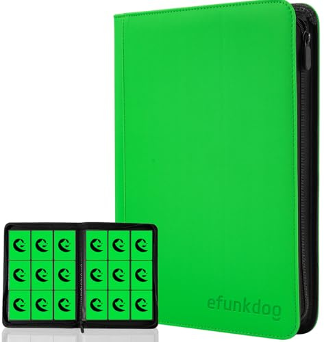 Sammelkarten Album, 9 Pocket Sammelalbum PU-Hülle mit Reißverschluss 20 Seiten 360 Karten Kapazität, Sammelalbum für Karten (Grün)