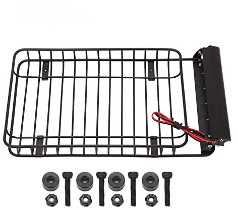 Metal Luggage Carrier Roof Rack Rc Luggage Roof Rack with LED Lights | 9.3x5.7x1.0in Rc Car Metal Roof Luggage Rack Rc Crawler Luggage Tray Roof Rack for Axial Scx10 90046 Remote Contrl Accessory