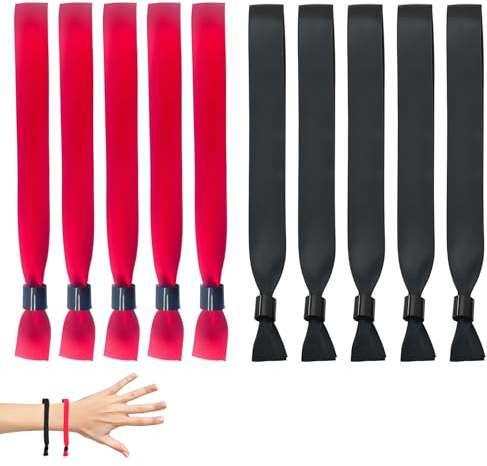 Qixuer 100 pièces Bracelets en Tissu, Bracelets d'identification, Bracelets de Fête, Bracelet d'entrée tissu pour Événement/Festival/Concert (50 Noirs + 50 Rouges)