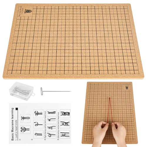 YHNDECO Macrame Board mit Stiften, 28 * 38cm Doppelseitig Makramee, tragbares Flechtbrett mit 50 Stahl T-Nadeln, Macrame Project Board Set, Makramee-Brett Anleitung zum Trenchten von Armbänder