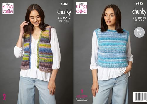 King Cole Chunky Knitting Pattern Pamphlet - 6382 Ladies Waistcoat & Tank Top (2 Designs)