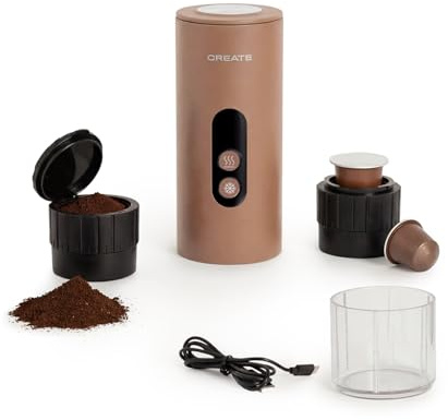 CREATE / THERA MOVE/Cafetera express portátil para cápsulas y café molido moca/Preparación en frío y en caliente, 15 bar, capacidad de 80ml, 150W