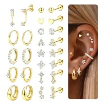 CASSIECA 13Paar Ohrringe Gold Silber Helix Piercings Piercing Ohr für Damen | Chirurgenstahl Ohrringe Damen Medizinische Ohrstecker Creolen Gold Silber Helix Tragus Piercings Ohrpiercing Damen Schmuck