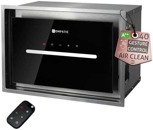 Kompatic HANA 40 KPHN40BIS Hotte Aspirante Encastrable, A++, 450 m³/h, Commande Gestuelle, Tactile, Télécommande, Mode Purification Air, Éclairage LED, Réglage température couleur, 40cm